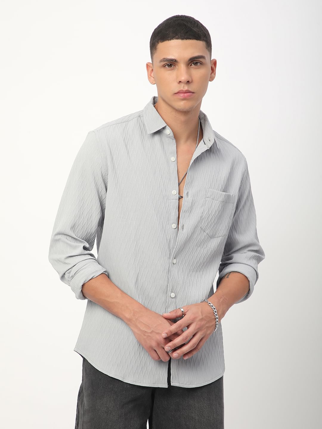 Minimalist Cloud Grey Textured Shirt