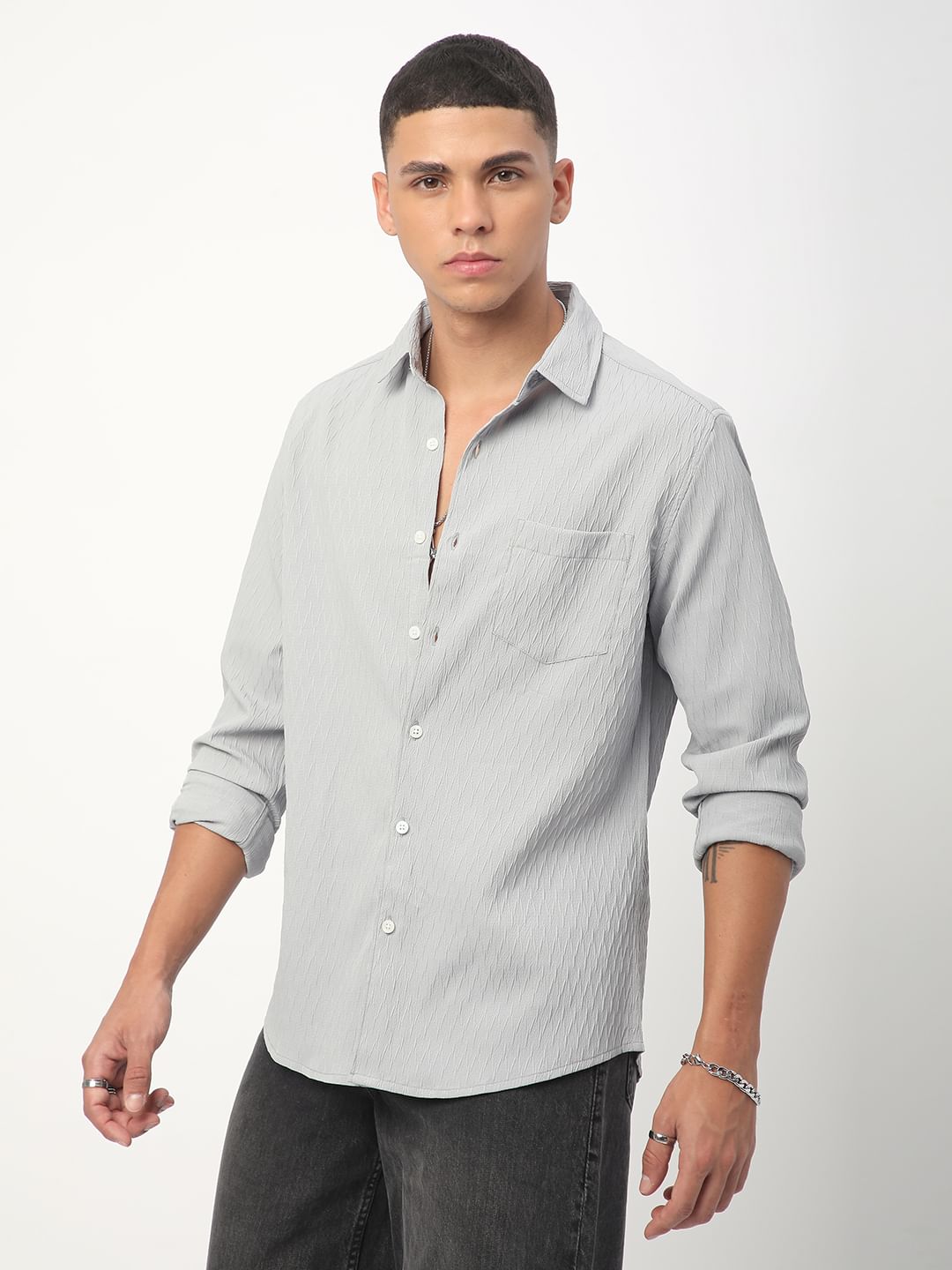 Minimalist Cloud Grey Textured Shirt