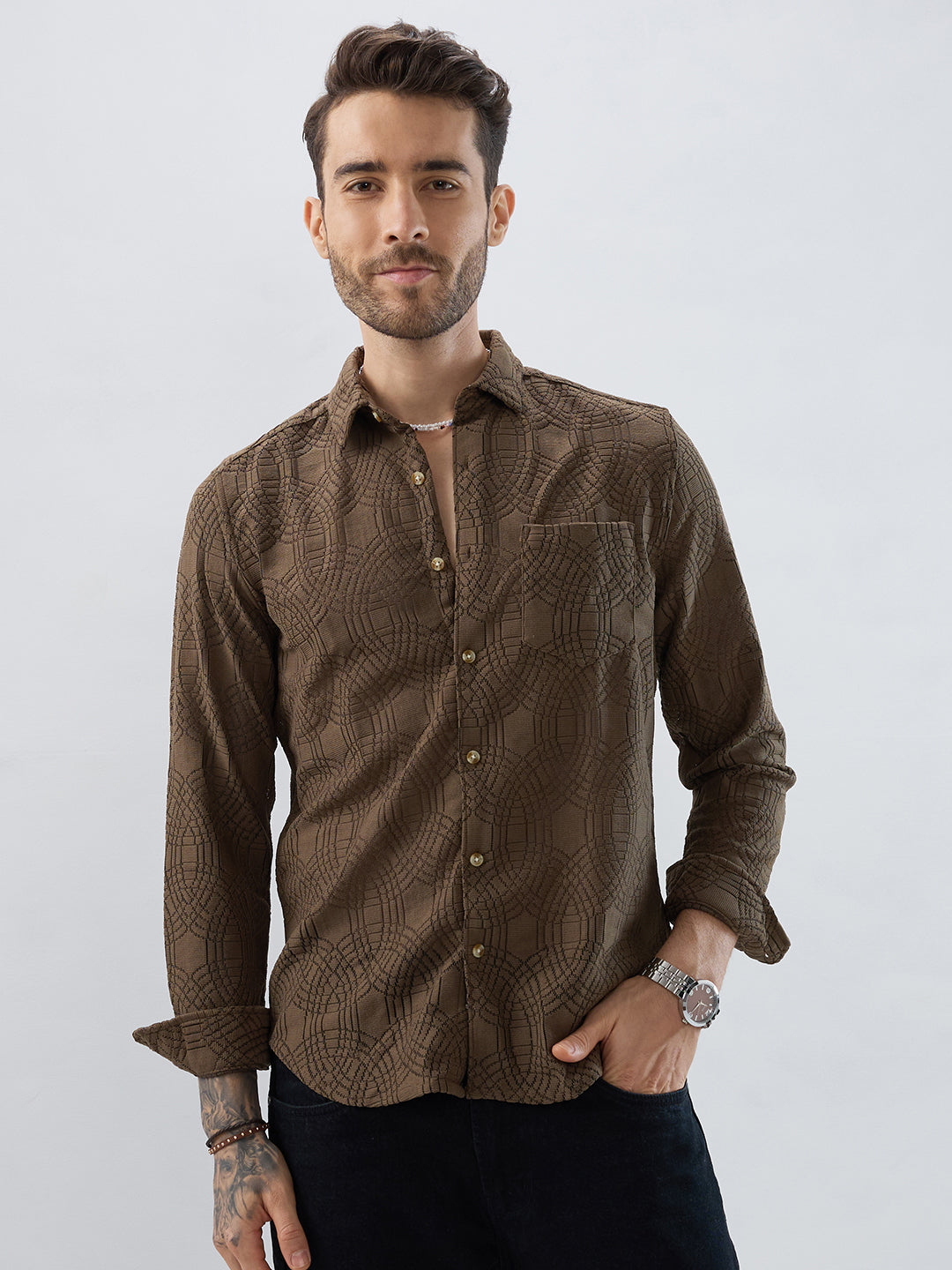 Interweave Mocha Brown Crochet Shirt