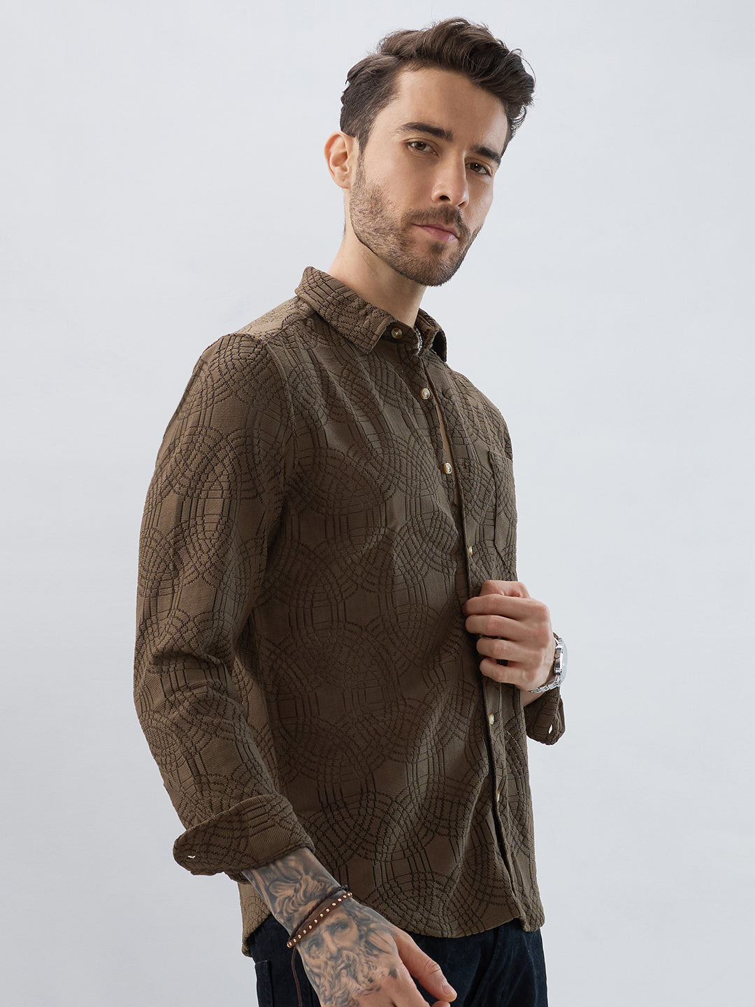 Interweave Mocha Brown Crochet Shirt