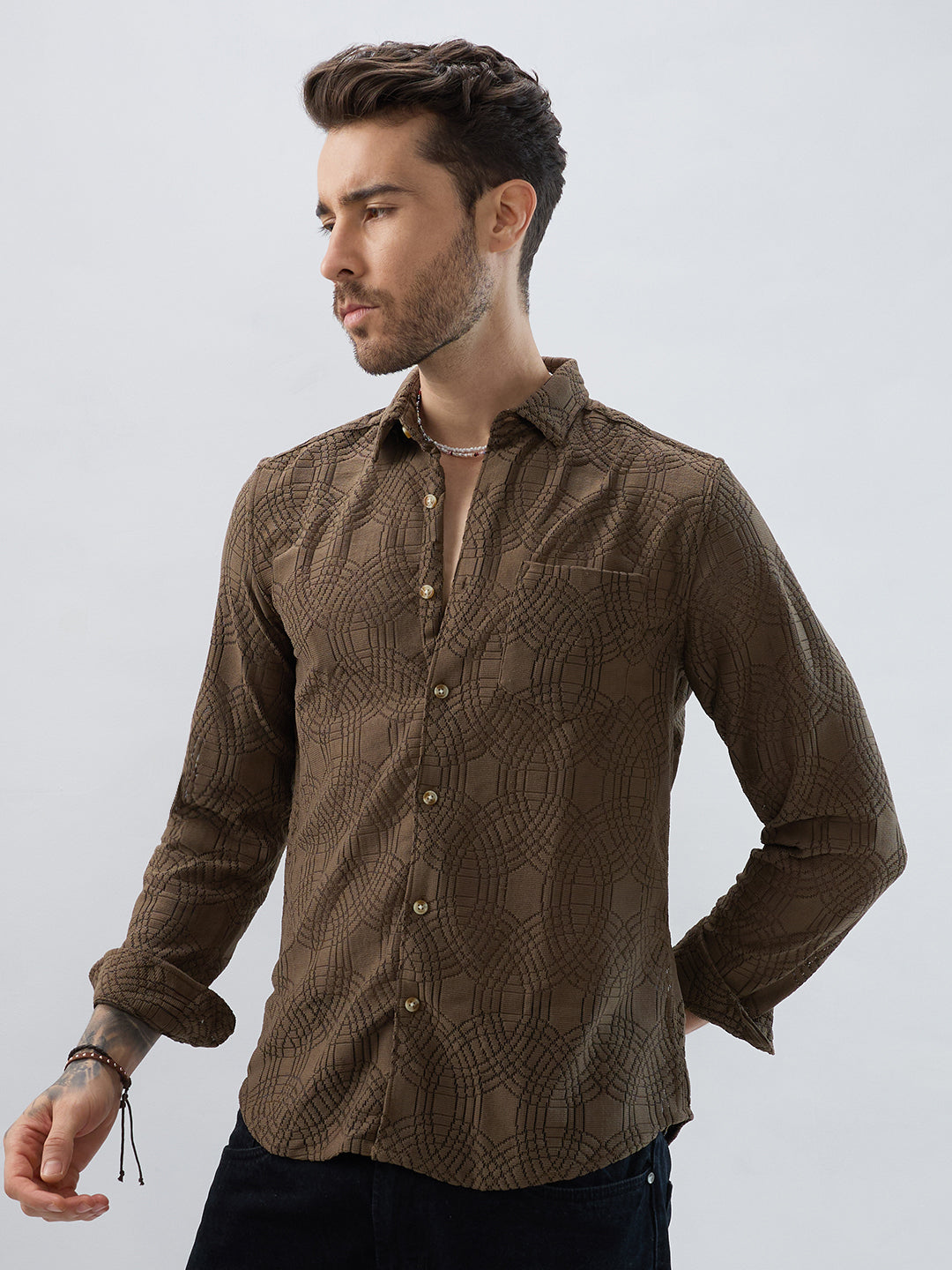 Interweave Mocha Brown Crochet Shirt