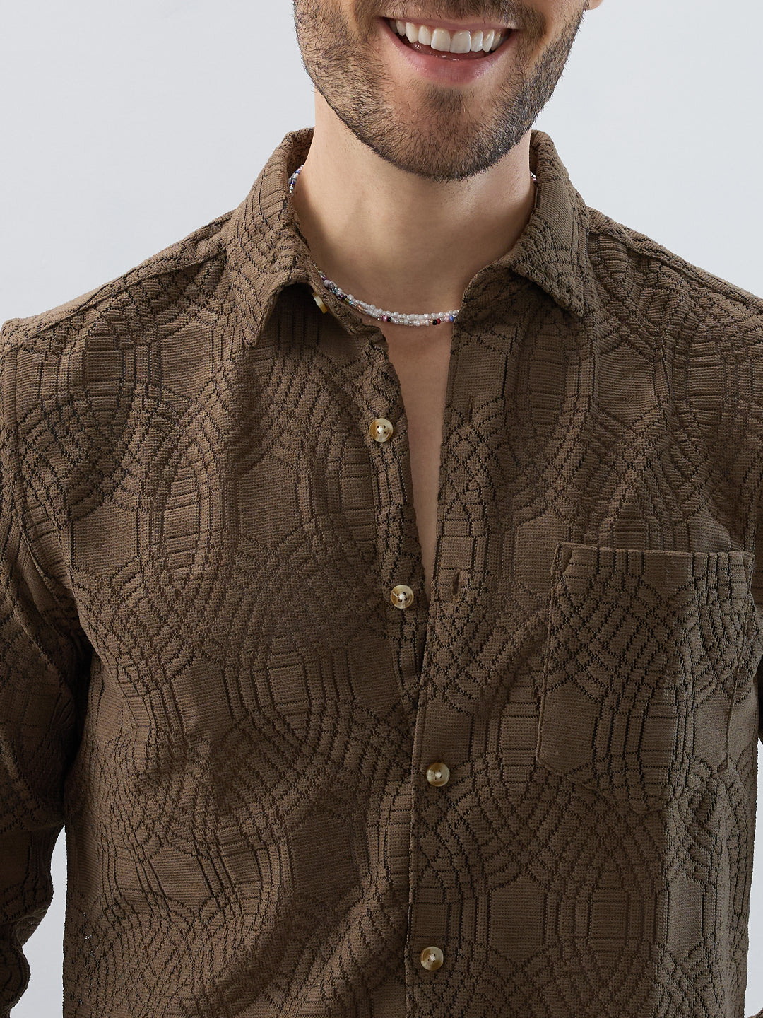 Interweave Mocha Brown Crochet Shirt