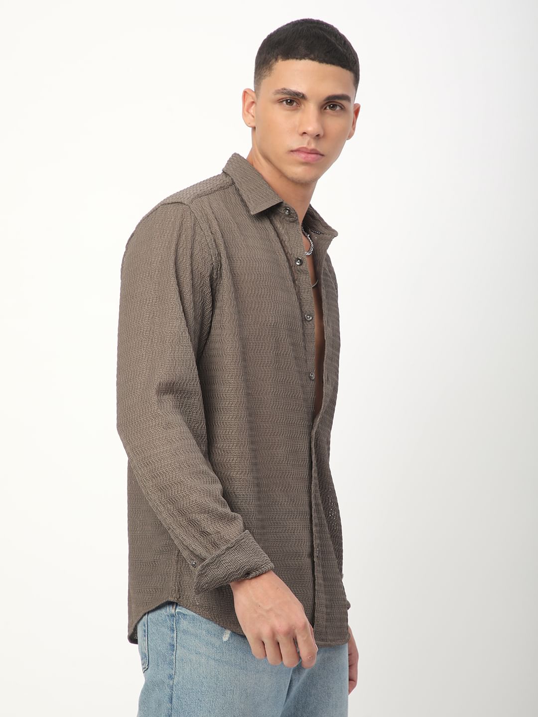Pale Olive Wavy Textured Shirt