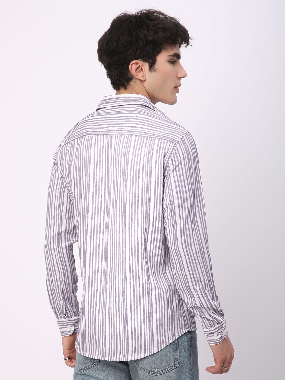 Purple & White Creased Stripe Shirt