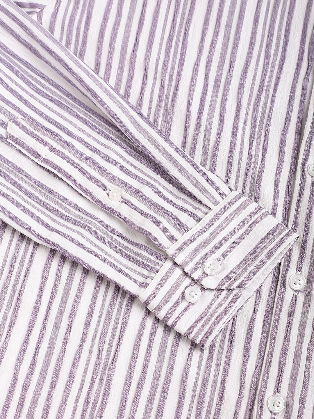 Purple & White Creased Stripe Shirt
