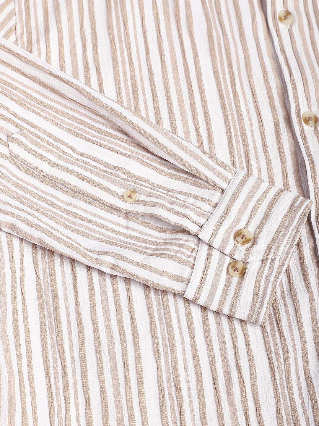White & Beige Creased Stripe Shirt