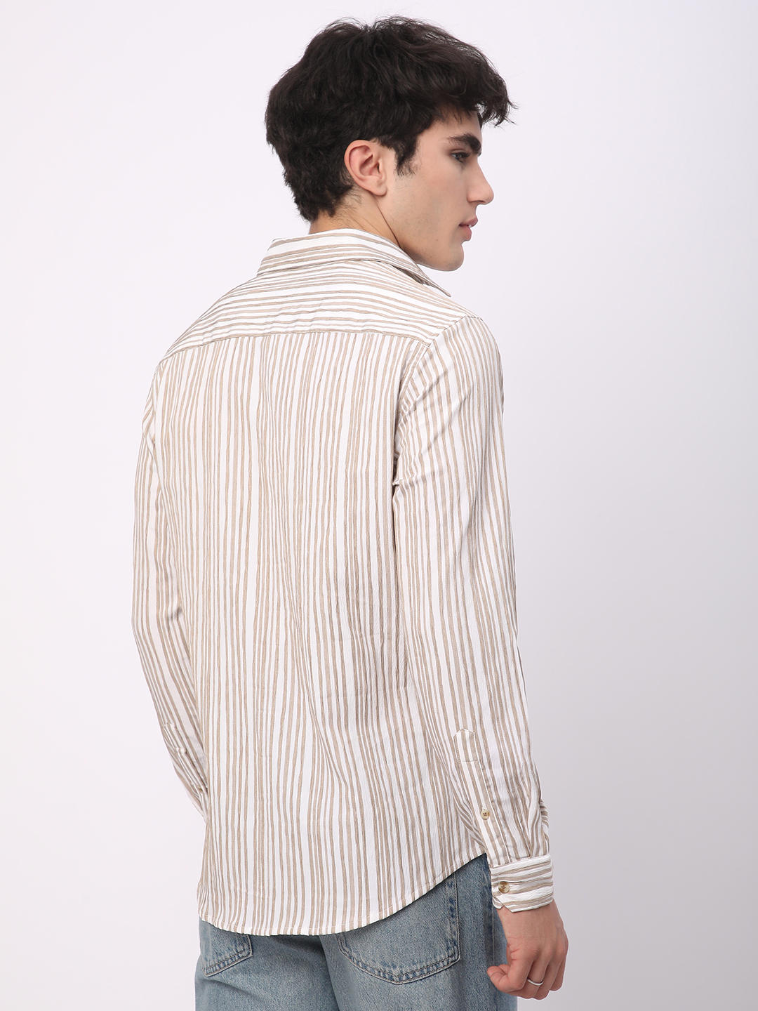 White & Beige Creased Stripe Shirt
