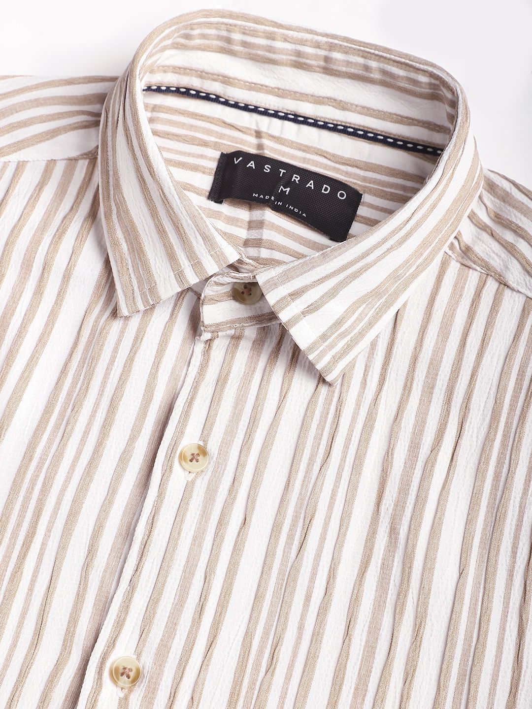 White & Beige Creased Stripe Shirt