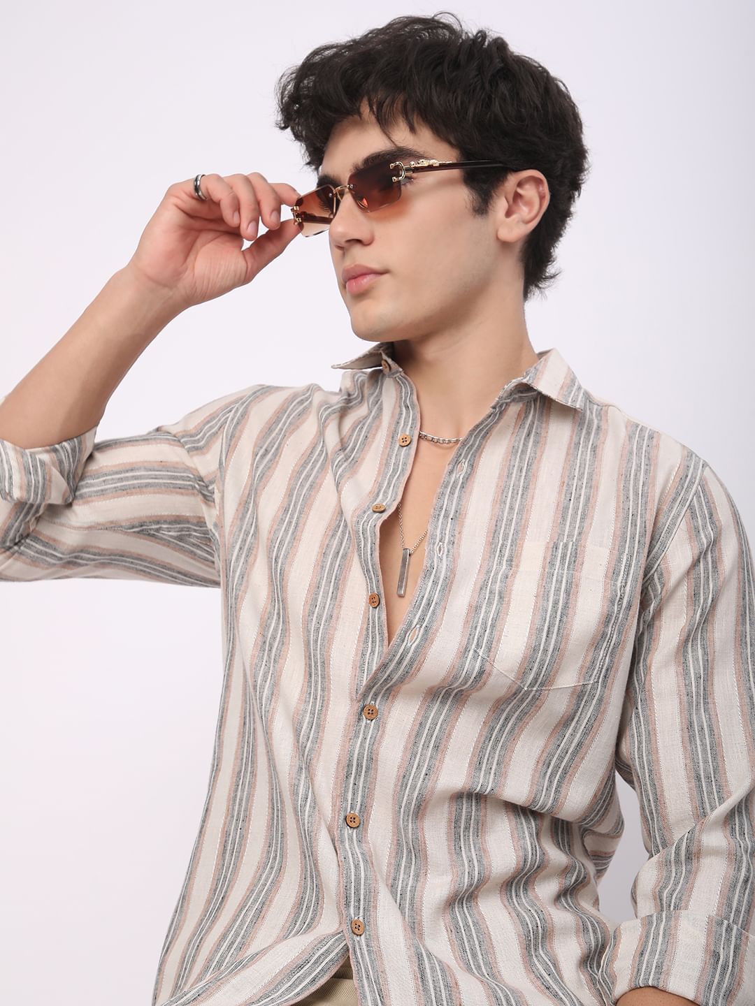 Multicolour Ticking Stripe Linen Shirt