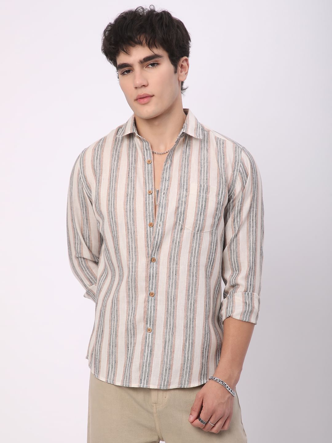 Multicolour Ticking Stripe Linen Shirt