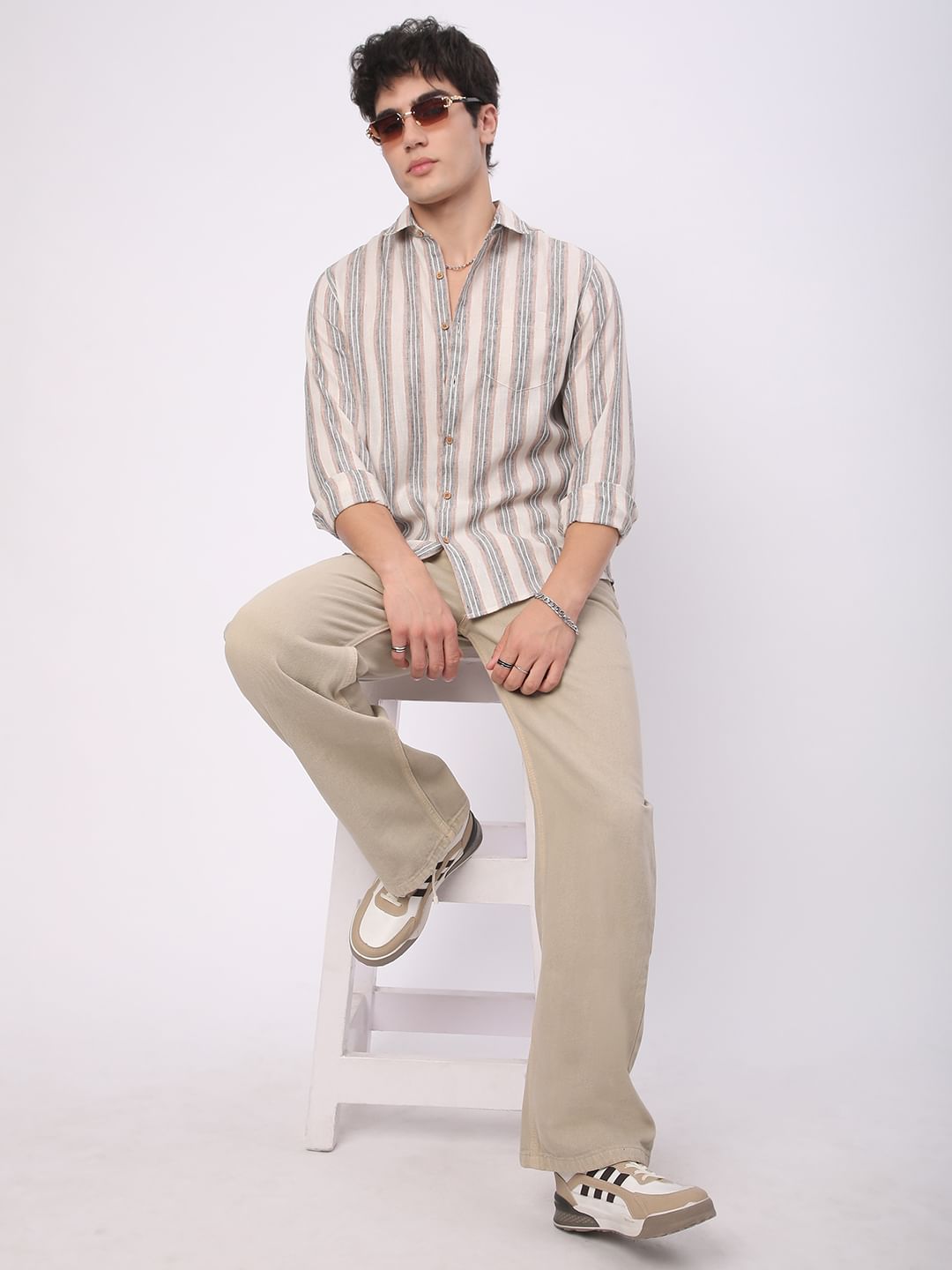 Multicolour Ticking Stripe Linen Shirt