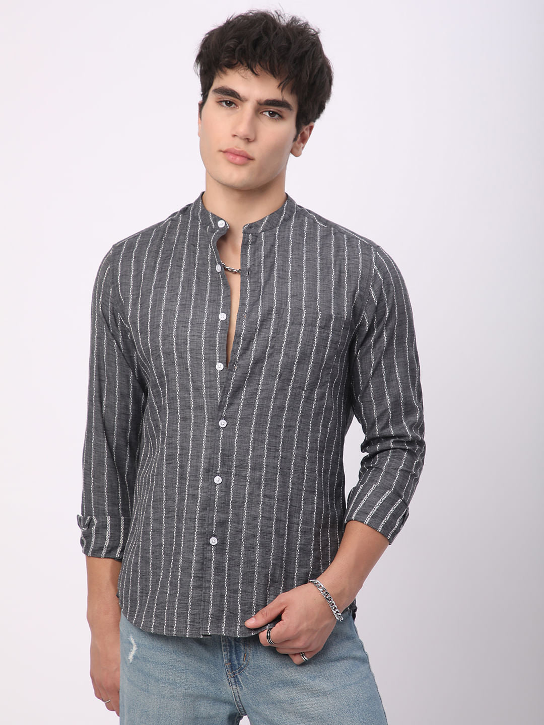 Iron Grey Dobby Striped Shirt