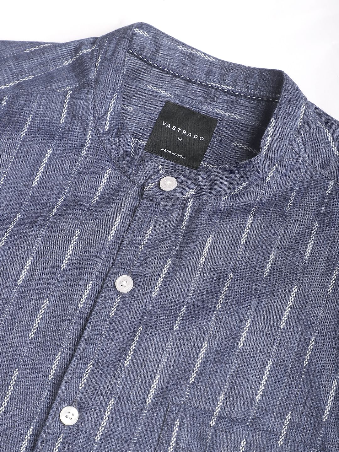 Midnight Blue Dobby Striped Mandarin Shirt
