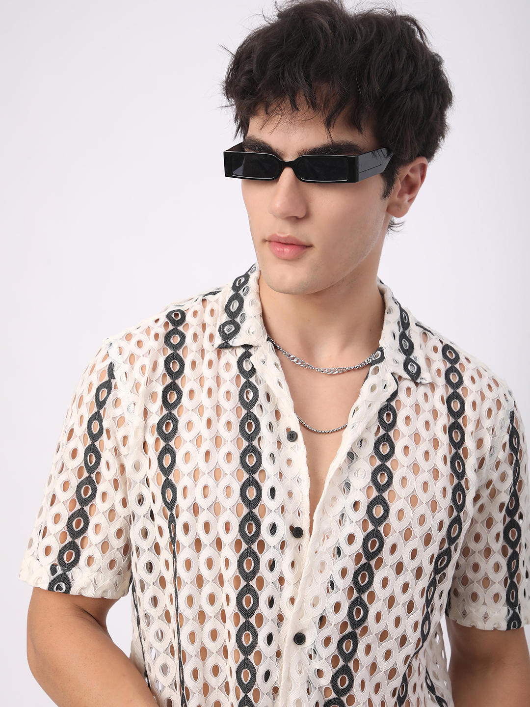 White Guipure Crochet Oversized Shirt
