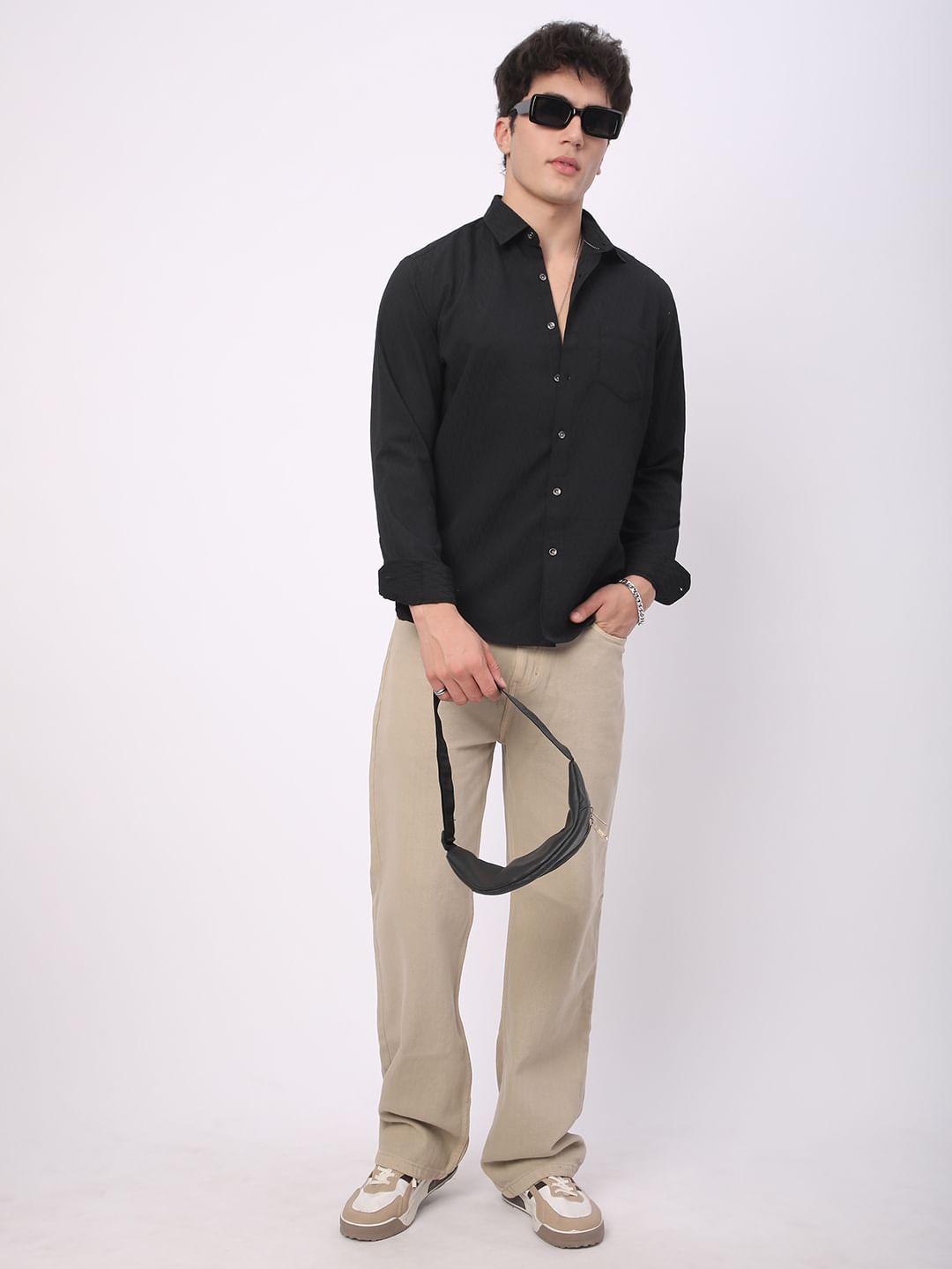 Intense Black Crinkled Textured Shirt