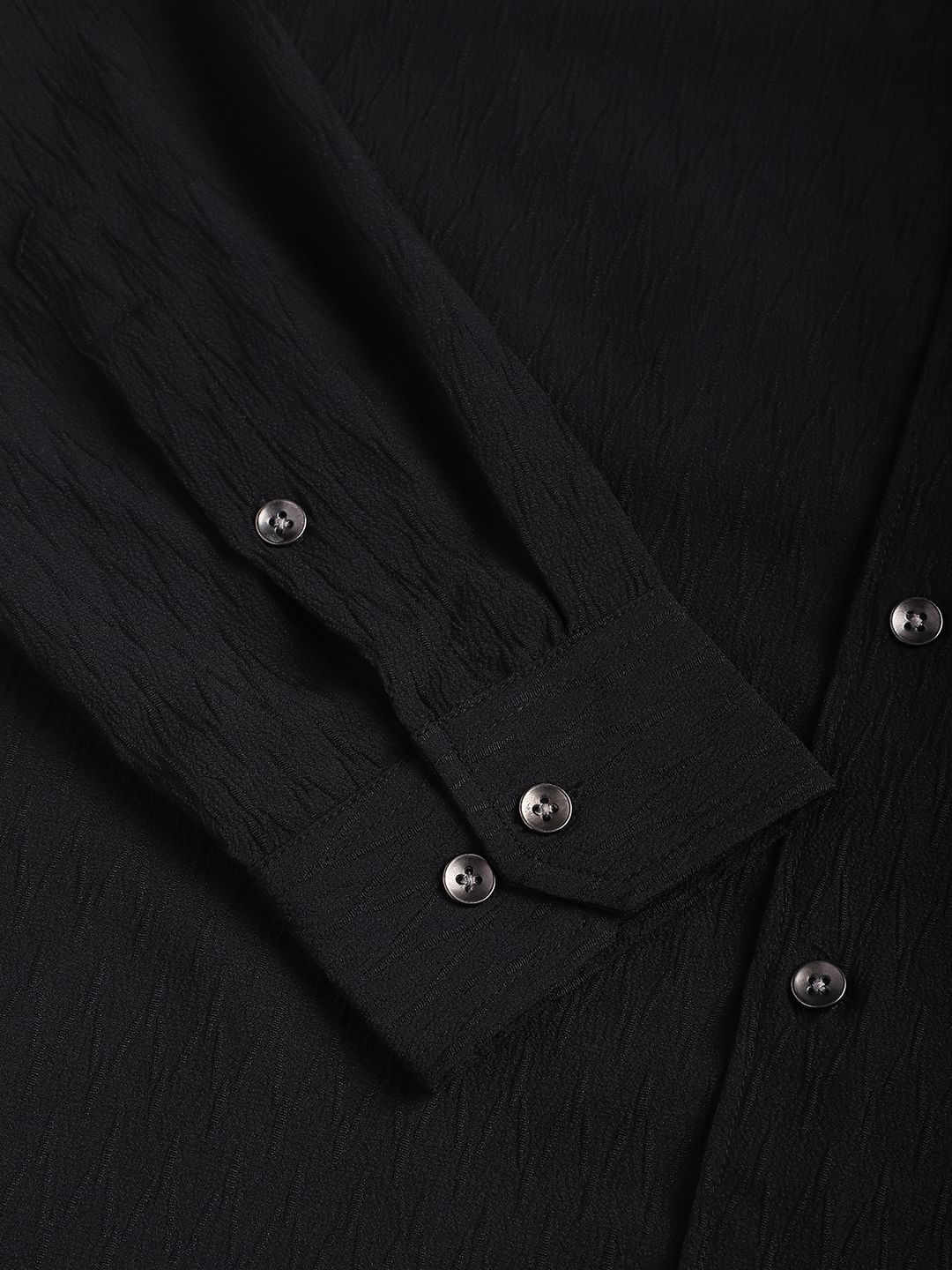 Intense Black Crinkled Textured Shirt