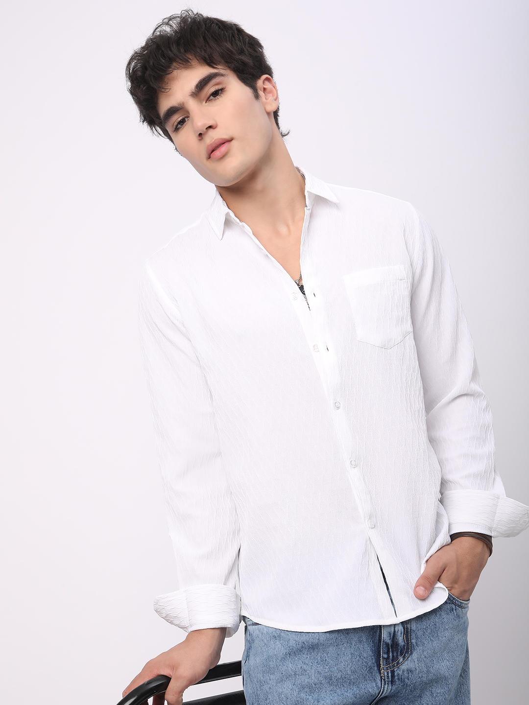 Frost White Crinkled Textured Shirt