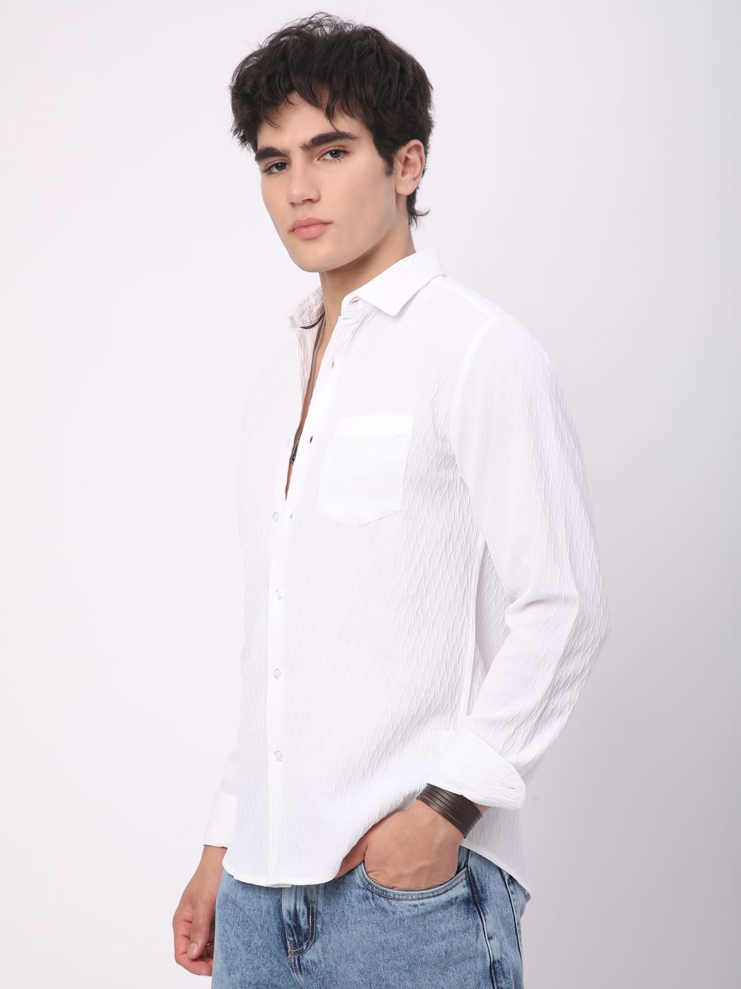 Frost White Crinkled Textured Shirt