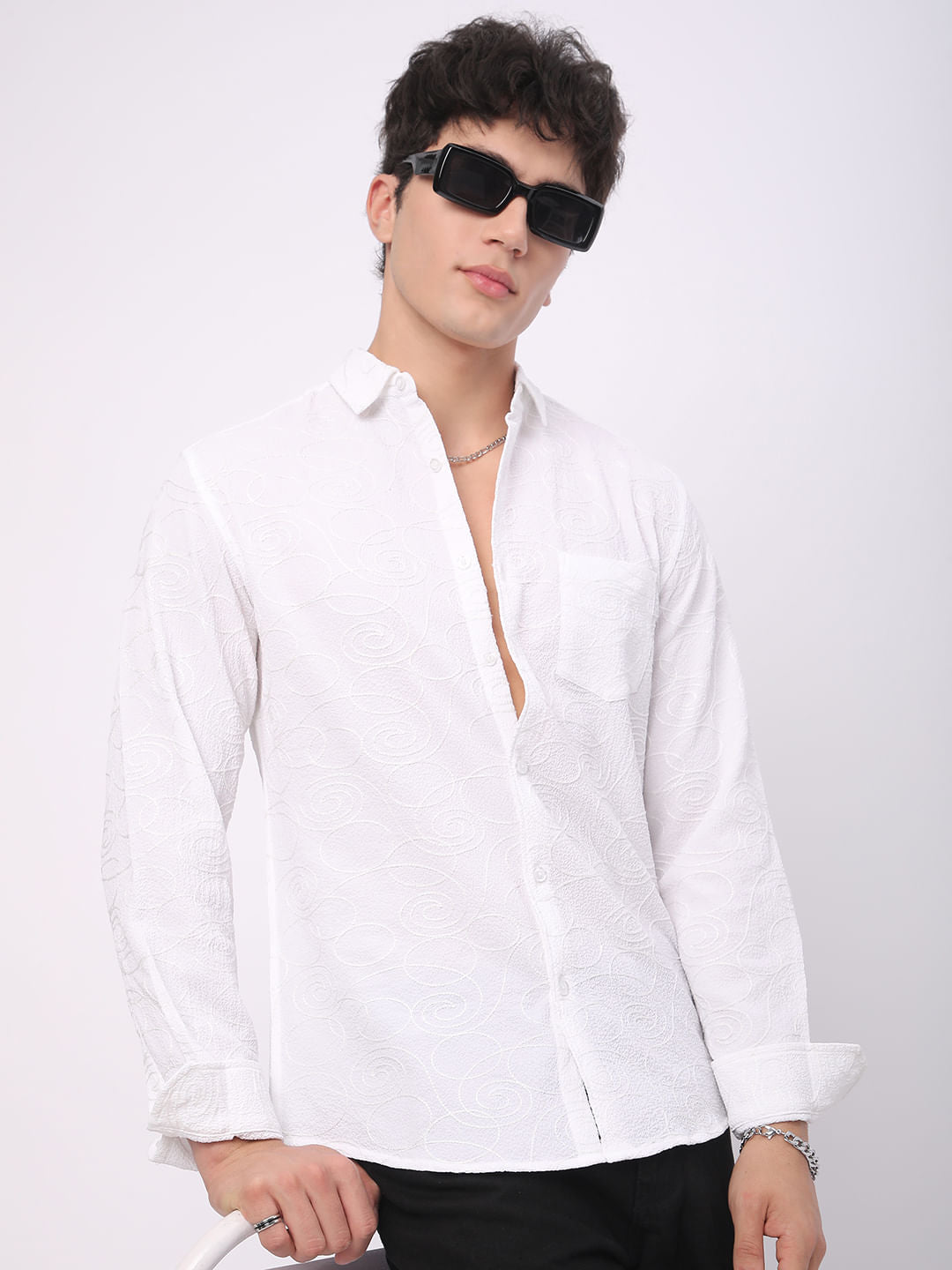 Intricate Snow White Embroidered Shirt