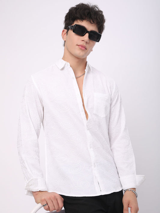 Intricate Snow White Embroidered Shirt