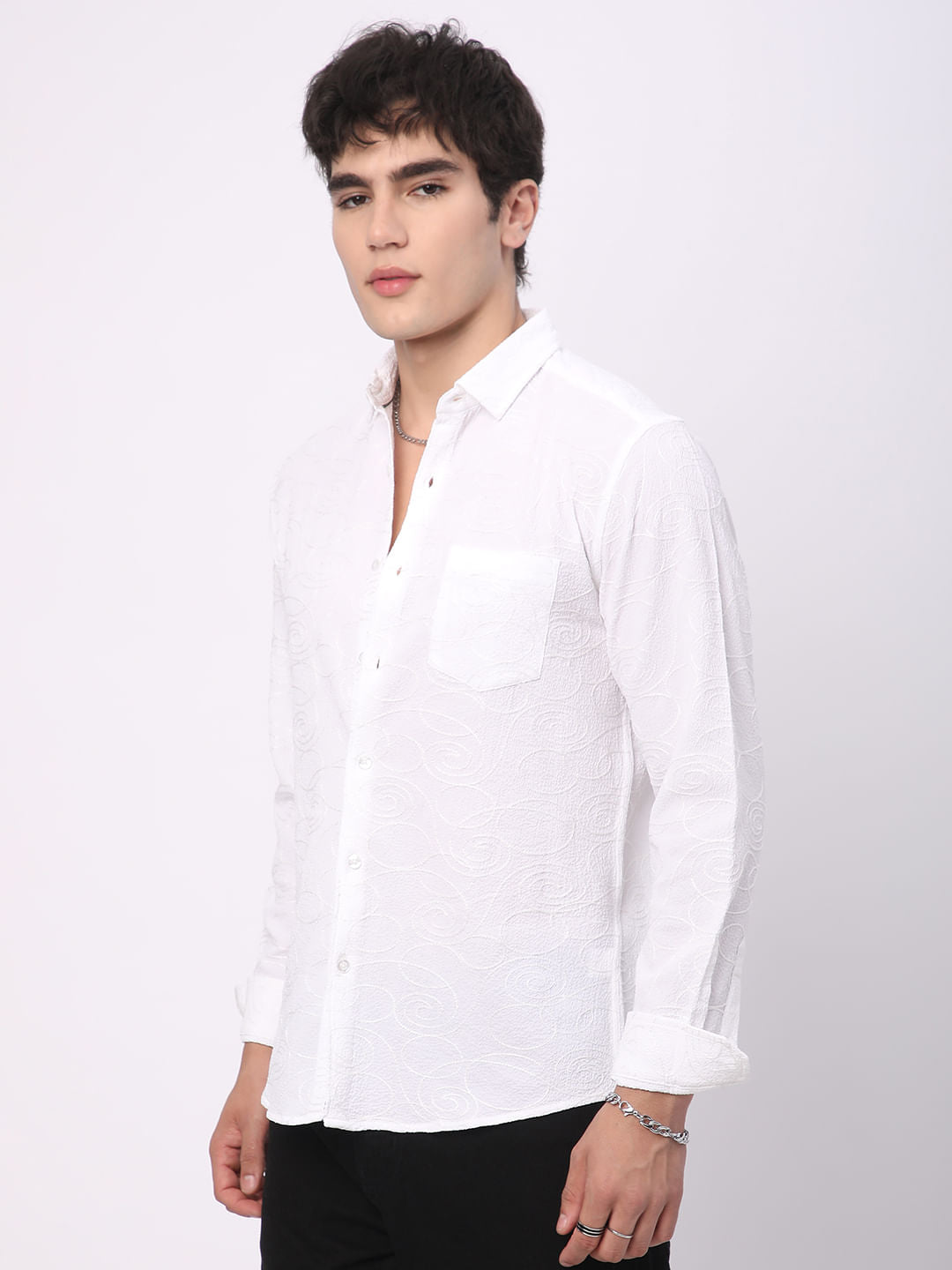 Intricate Snow White Embroidered Shirt