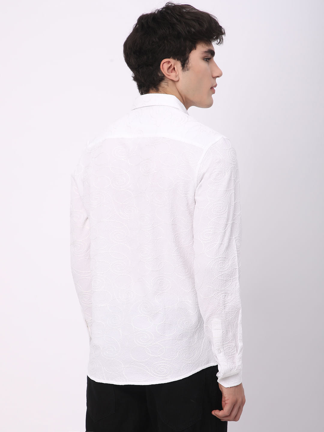Intricate Snow White Embroidered Shirt