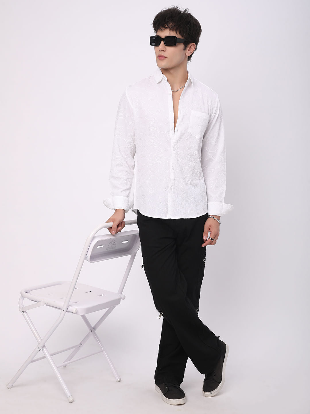 Intricate Snow White Embroidered Shirt