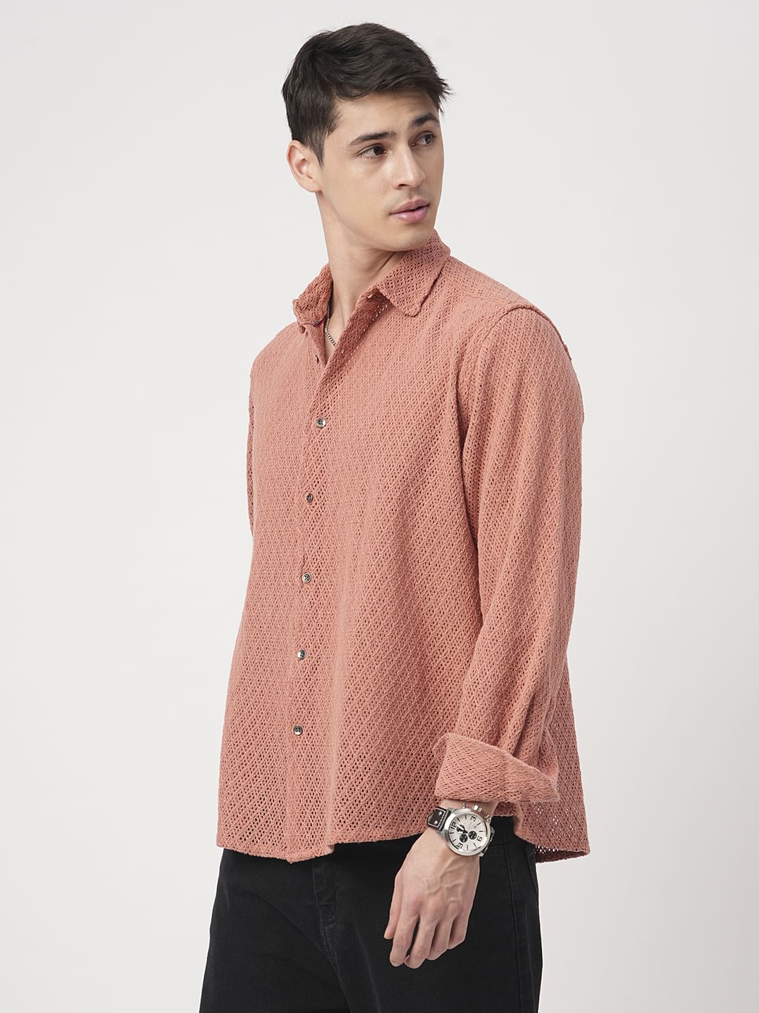 Classic Coral Crochet Cropped Shirt