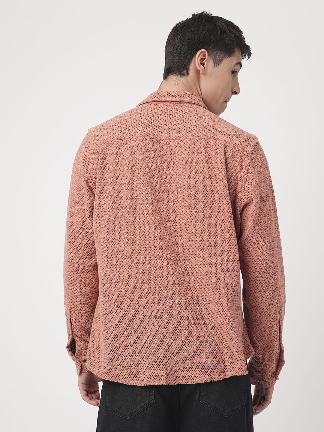Classic Coral Crochet Cropped Shirt