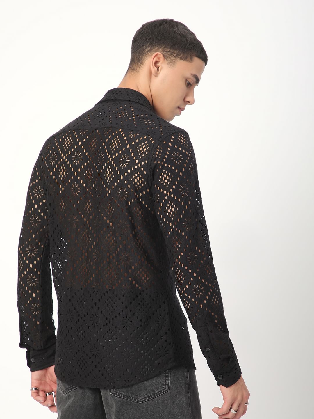 Elite Crochet Black Lace Shirt