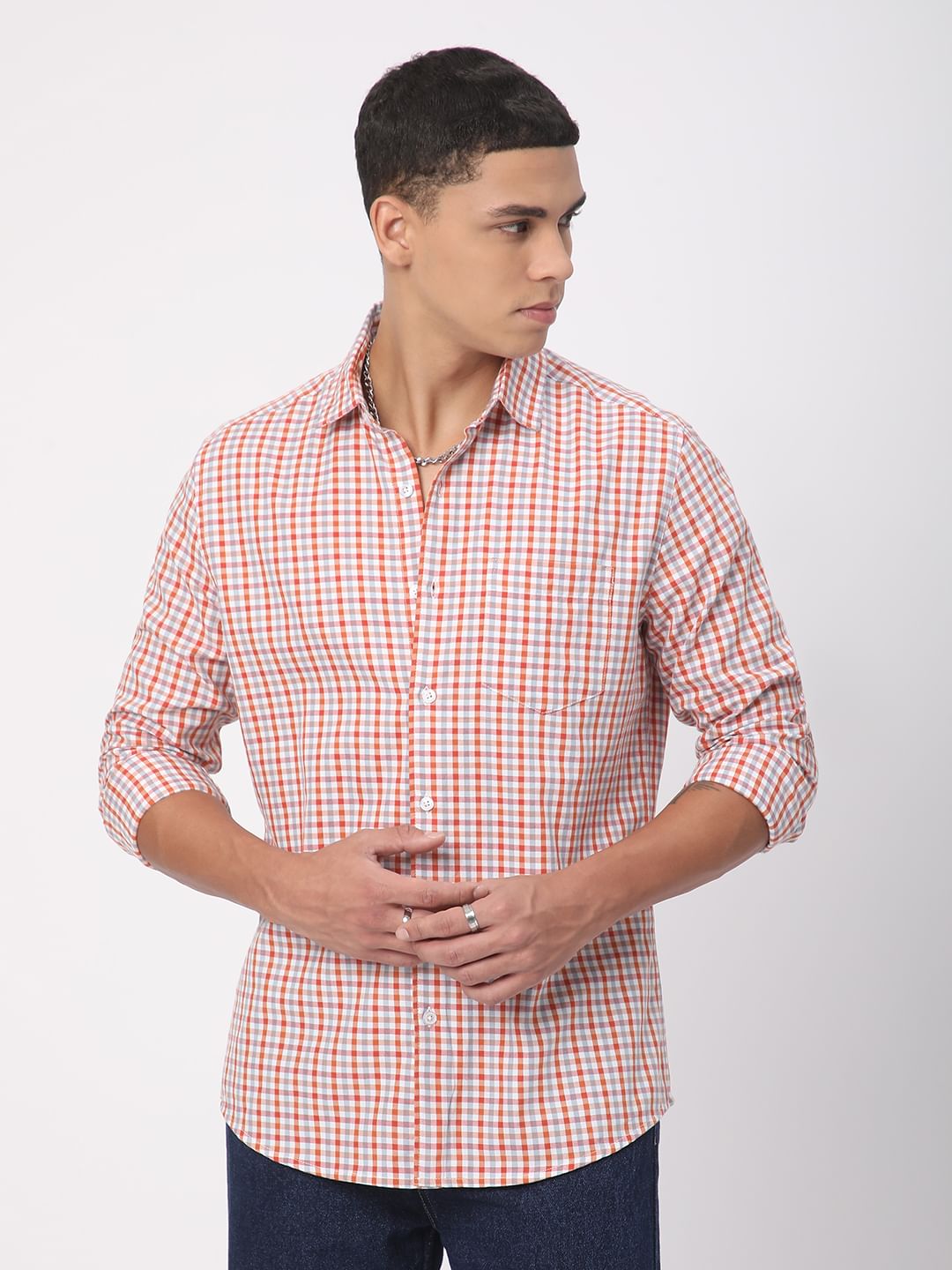 Classic Orange Mini Checkered Shirt