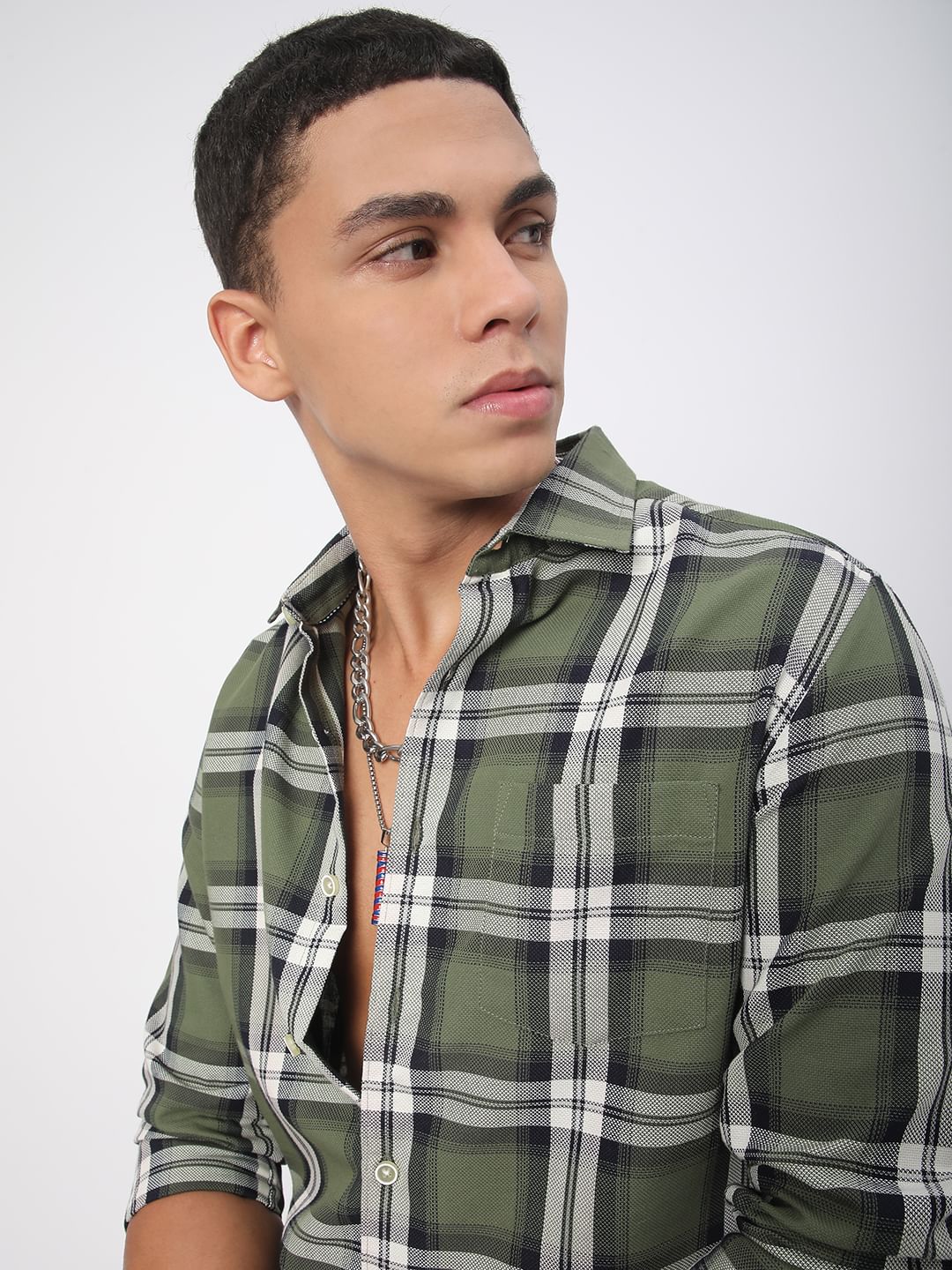 Premium Cotton Timeless Broad Square Olive Checks Shirt
