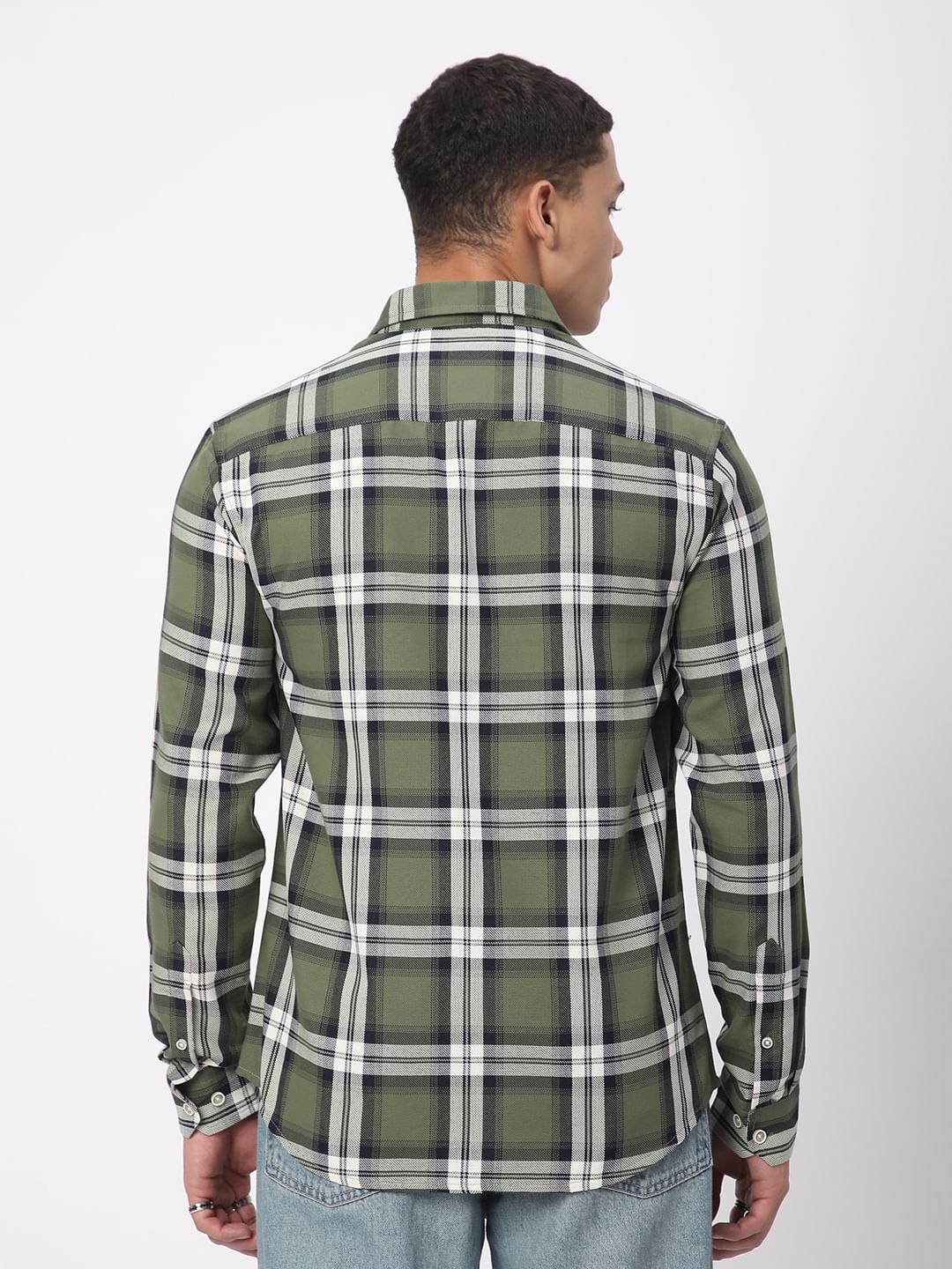 Premium Cotton Timeless Broad Square Olive Checks Shirt