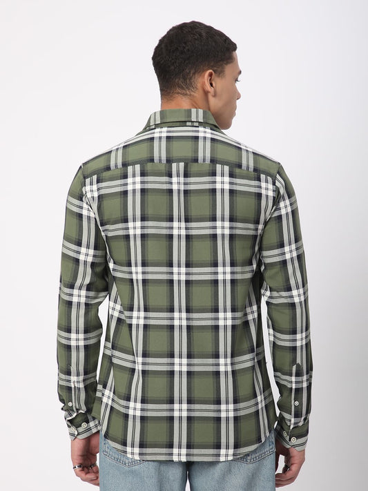 Premium Cotton Timeless Broad Square Olive Checks Shirt
