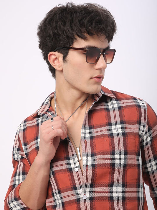 Timeless Vermilion Broad Square Checks Shirt