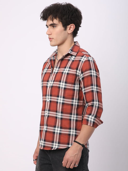 Timeless Vermilion Broad Square Checks Shirt