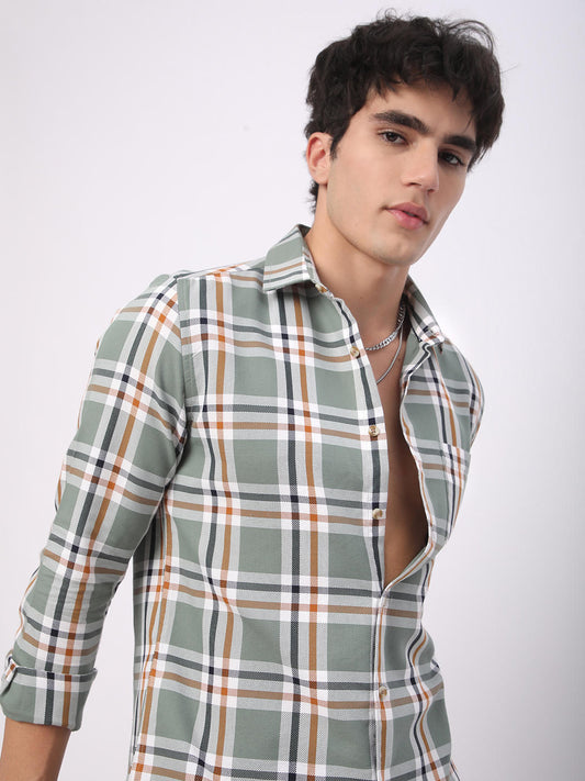 Emerald Green Broad Square Checks Shirt