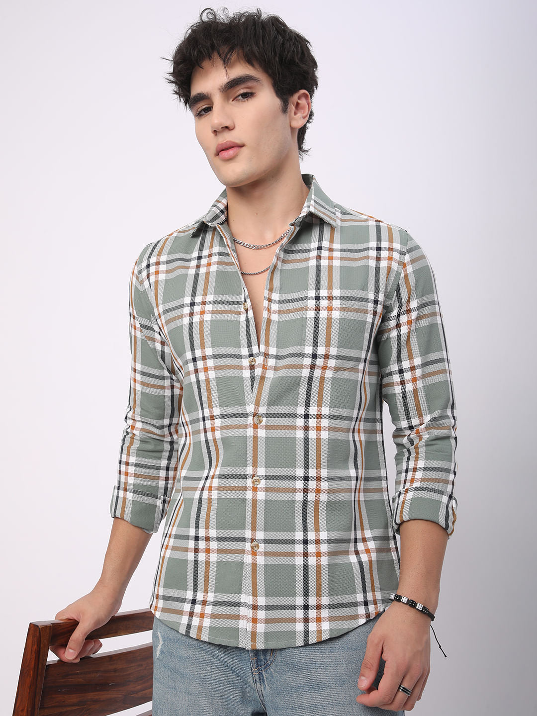 Emerald Green Broad Square Checks Shirt