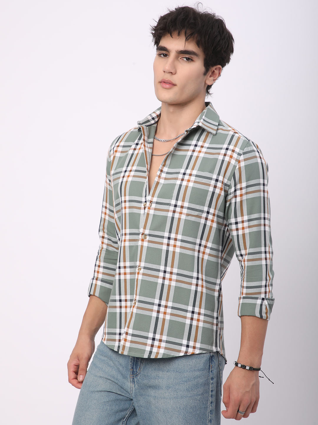 Emerald Green Broad Square Checks Shirt