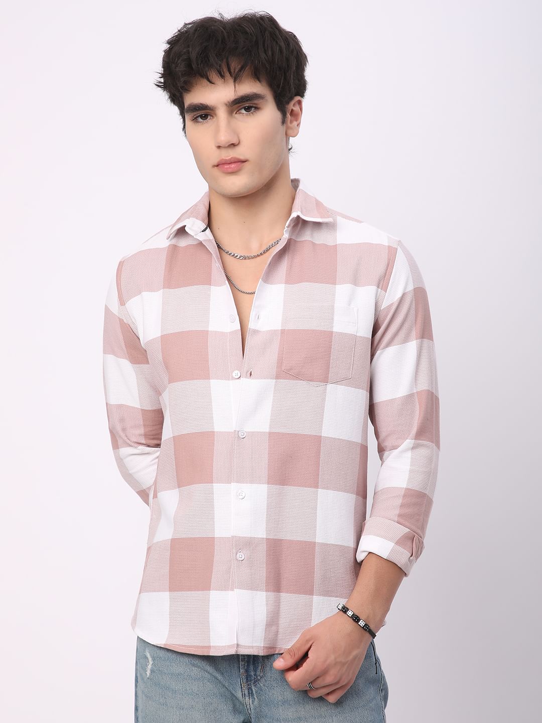 Premium Cotton Rose Pink & White Tartan Checkered Shirt
