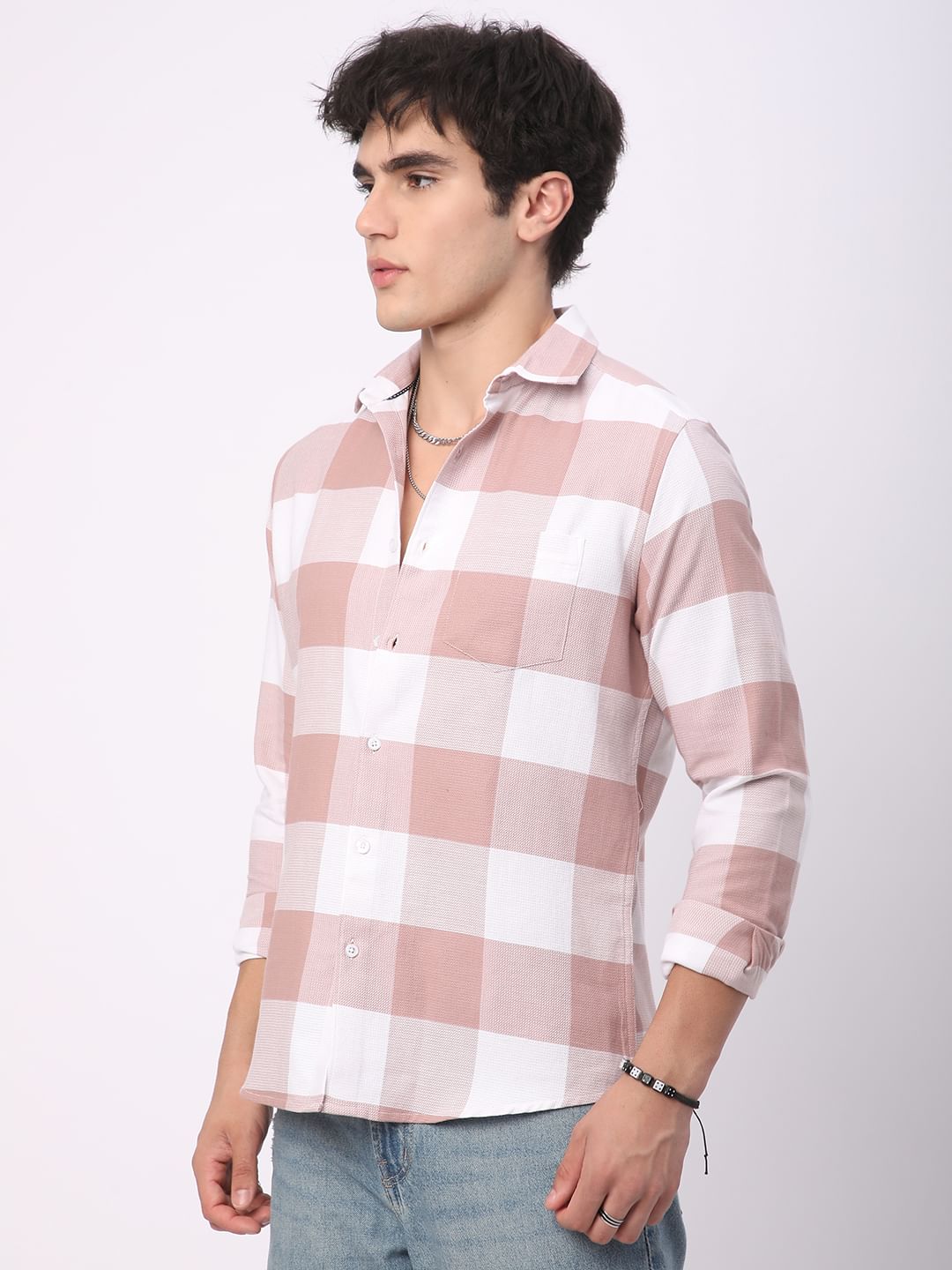Premium Cotton Rose Pink & White Tartan Checkered Shirt