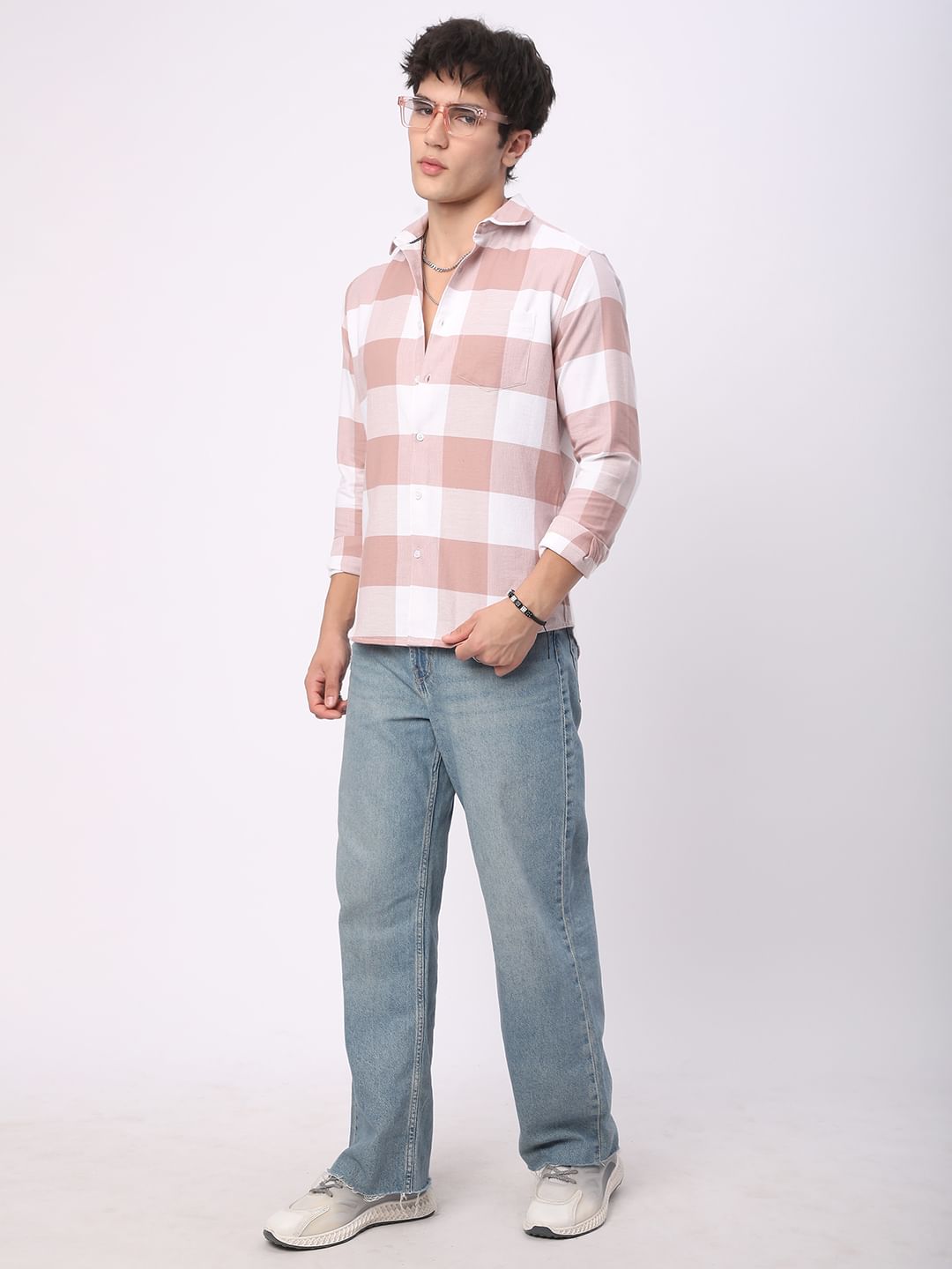 Premium Cotton Rose Pink & White Tartan Checkered Shirt