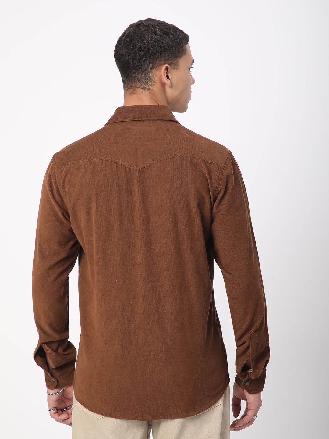 Caramel Brown Double Flap Pocket Corduroy Overshirt