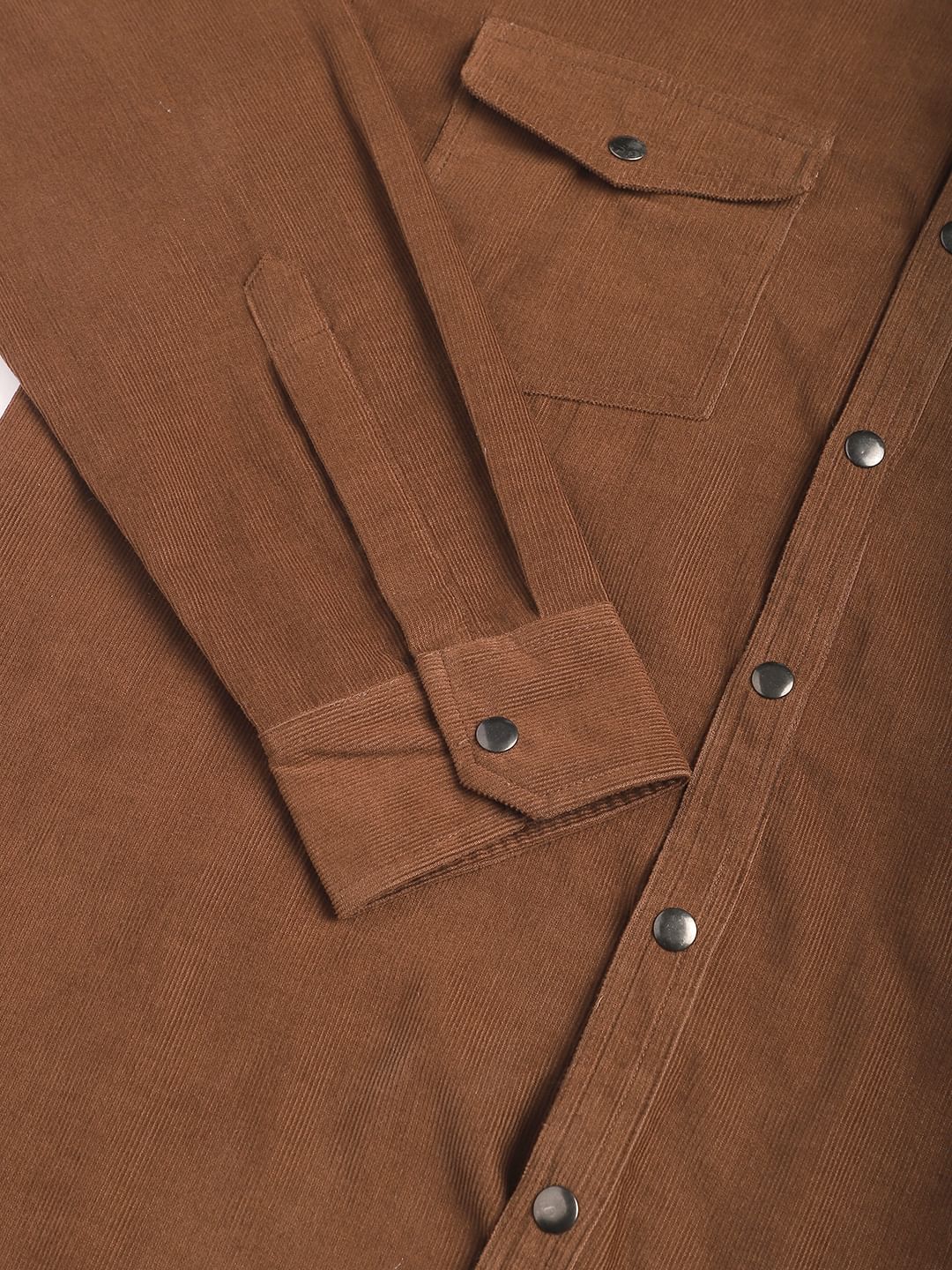 Caramel Brown Double Flap Pocket Corduroy Overshirt