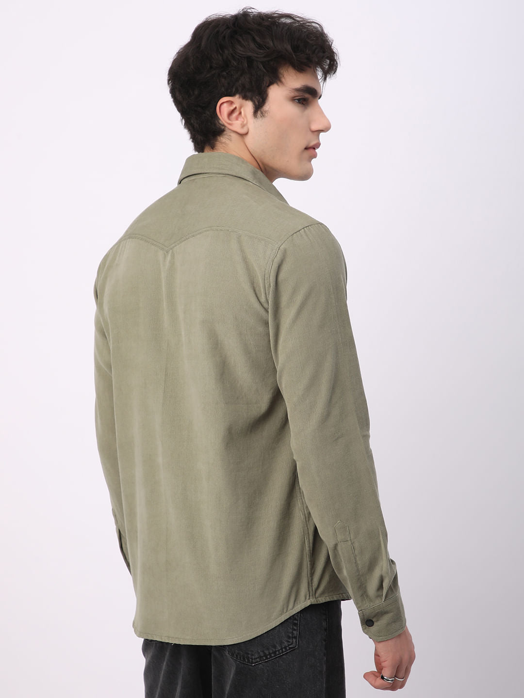 Timeless Olive Double Flap Pocket Corduroy Overshirt