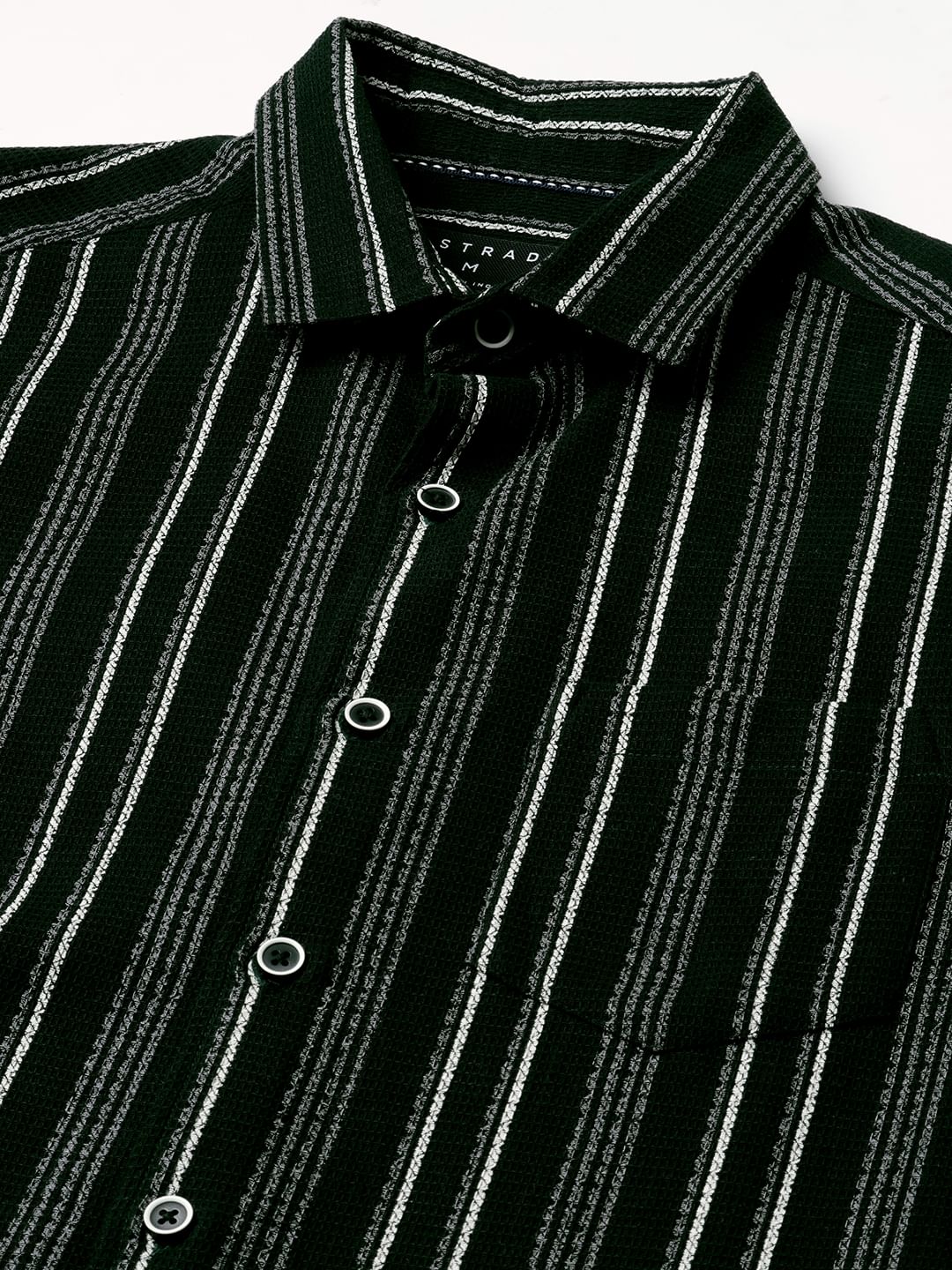 Premium Cotton Olive Pencil Striped Waffle Shirt