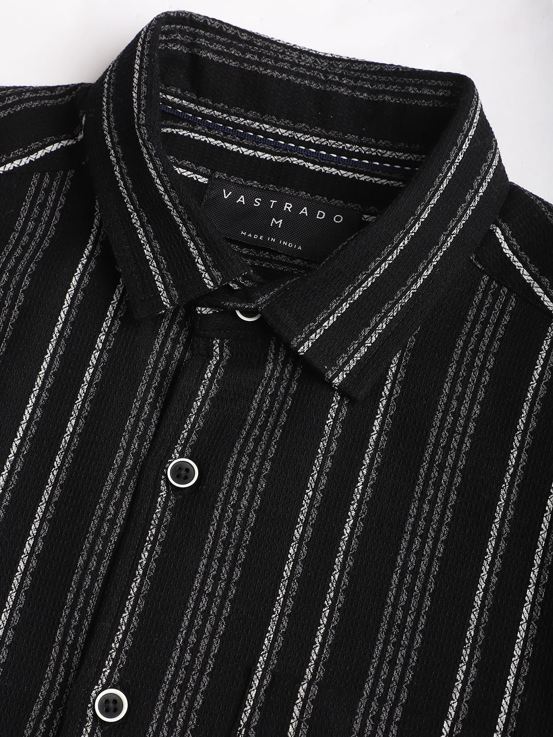 Premium Cotton Black Pencil Striped Waffle Shirt