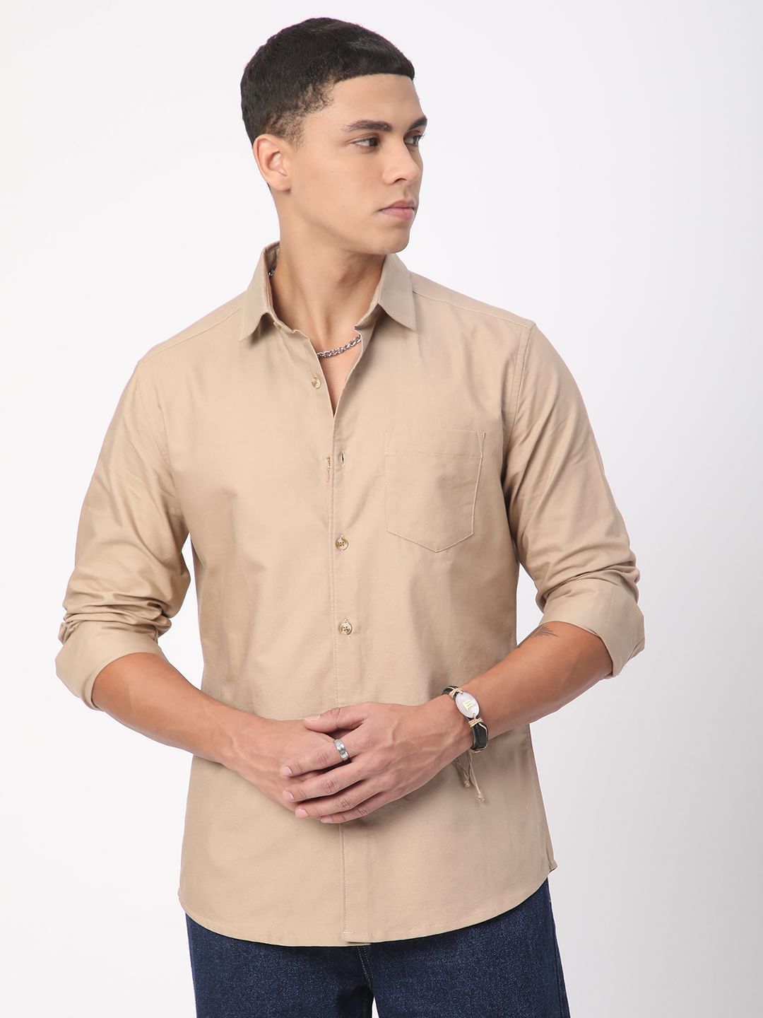 Voguish Solid Khaki Overshirt