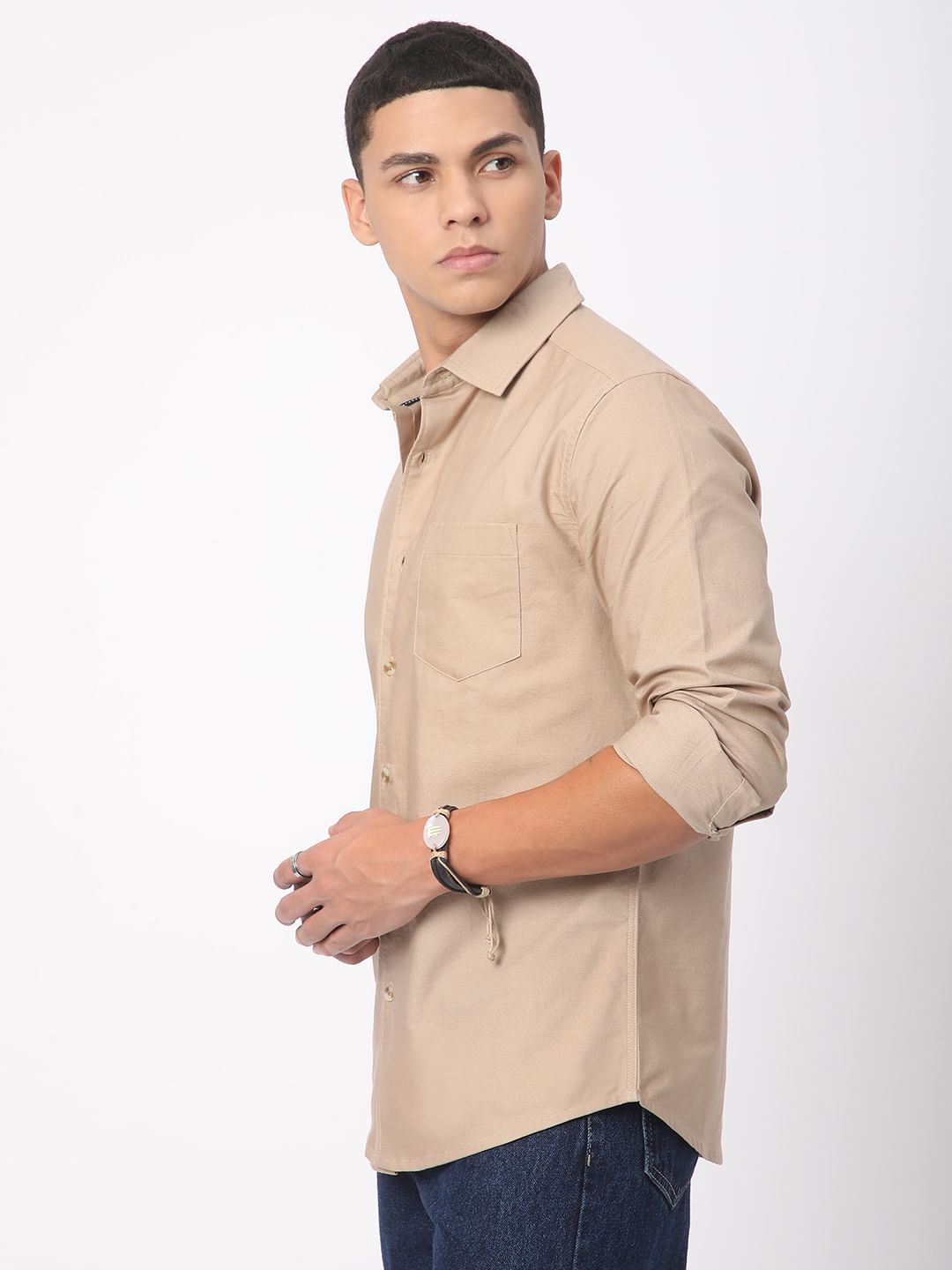 Voguish Solid Khaki Overshirt