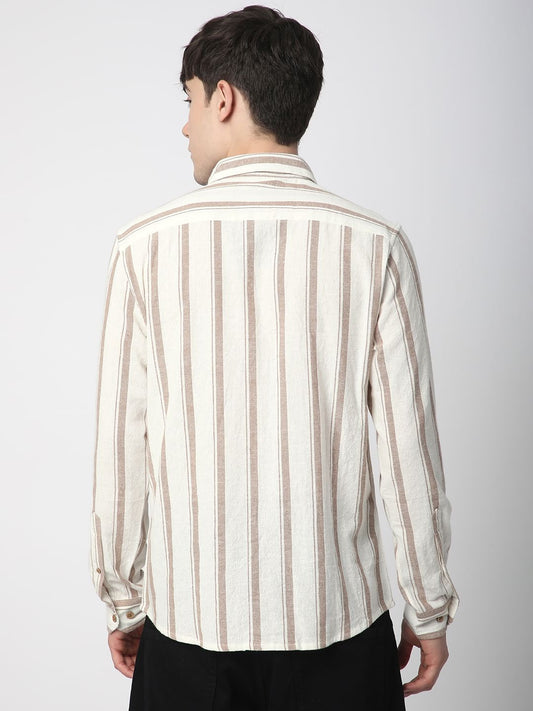 Sleek Warm Tan Dobby Striped Shirt